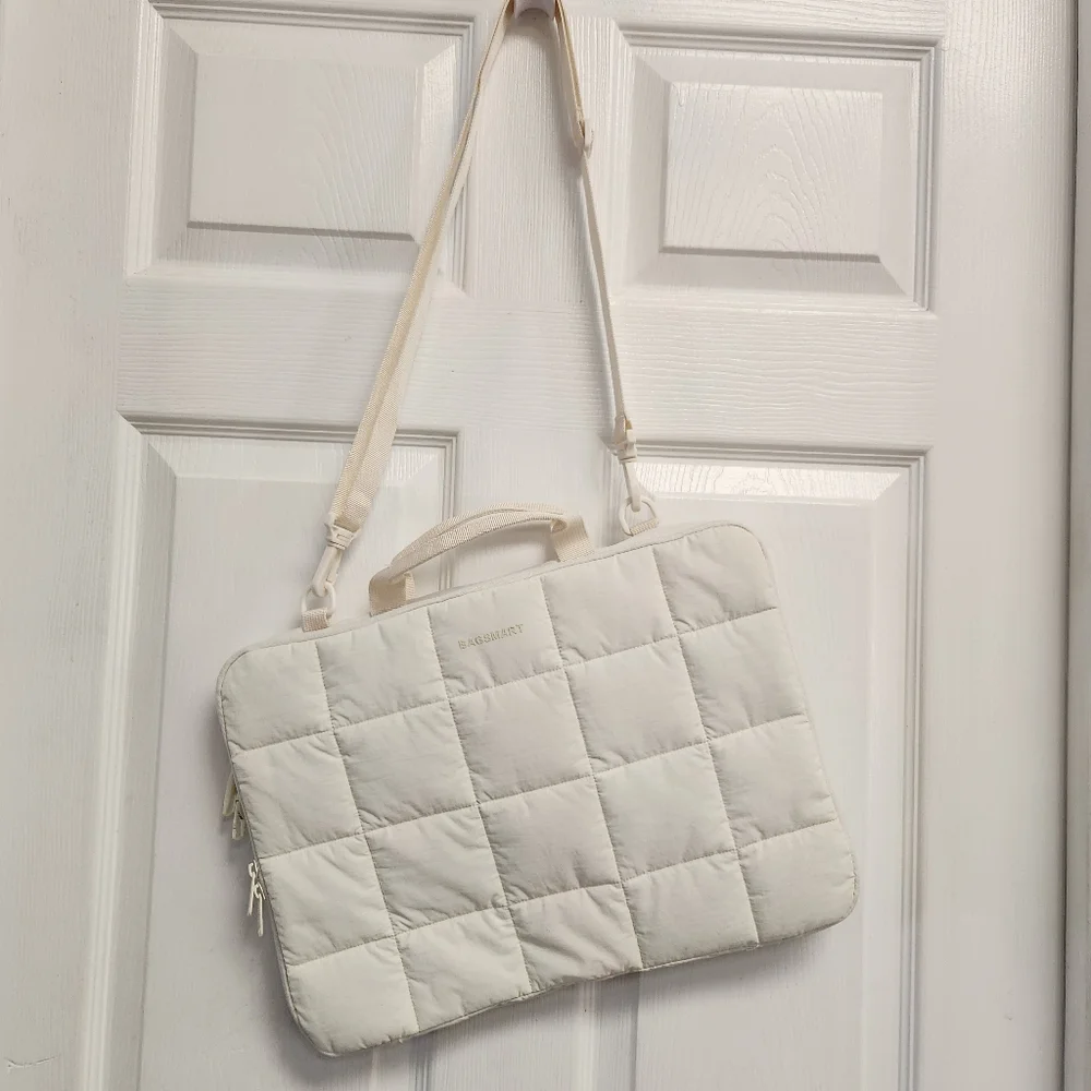 Cream Quilted Laptop Bag